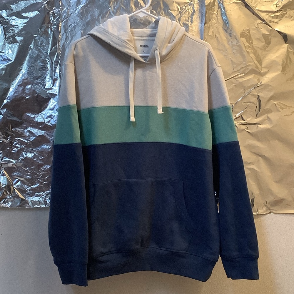 Sonoma Men's Tri-Color Pullover Hoodie in Navy, Mint & Light Gray